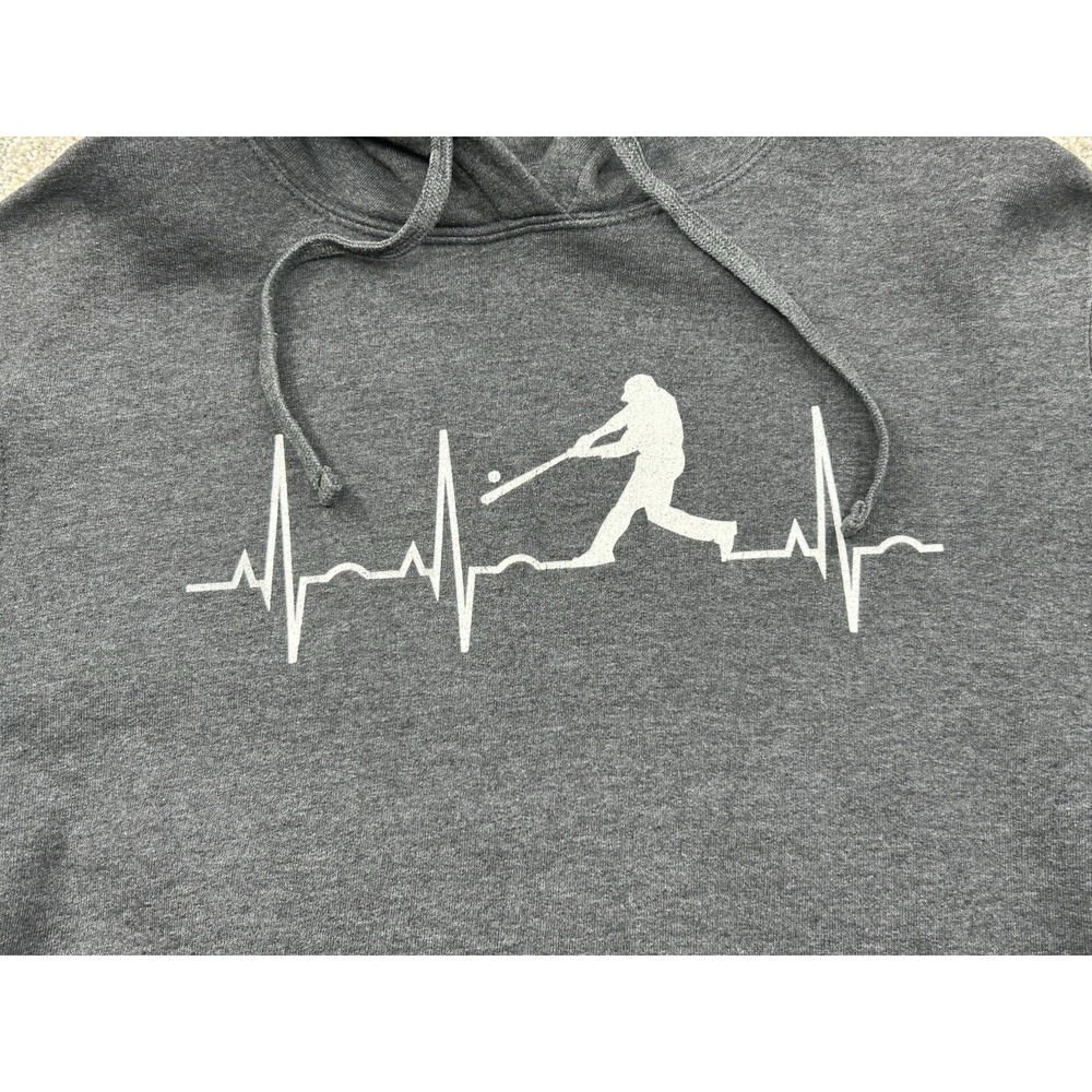 Baseball Heart Beat Hoodie Gray Size Medium Player Sportsman Games